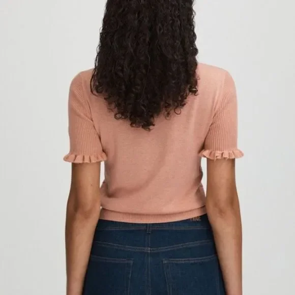 Paige Triste Metallic Ruffle Trim Top in Peach Metallic, Size XL, NWT - Picture 3 of 13